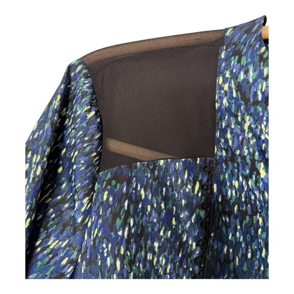 Cynthia Steffe Navy Tie Neck Babydoll Long Sleeve Patterned Mini Dress Size 6 - Picture 10 of 15